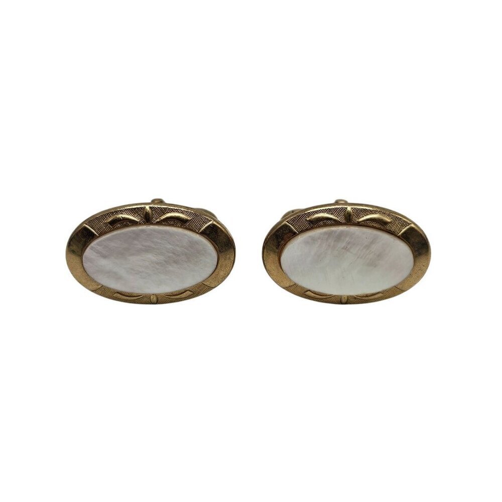 Vintage Swank Gold Tone Mother Of Pearl Cufflinks Mid Century